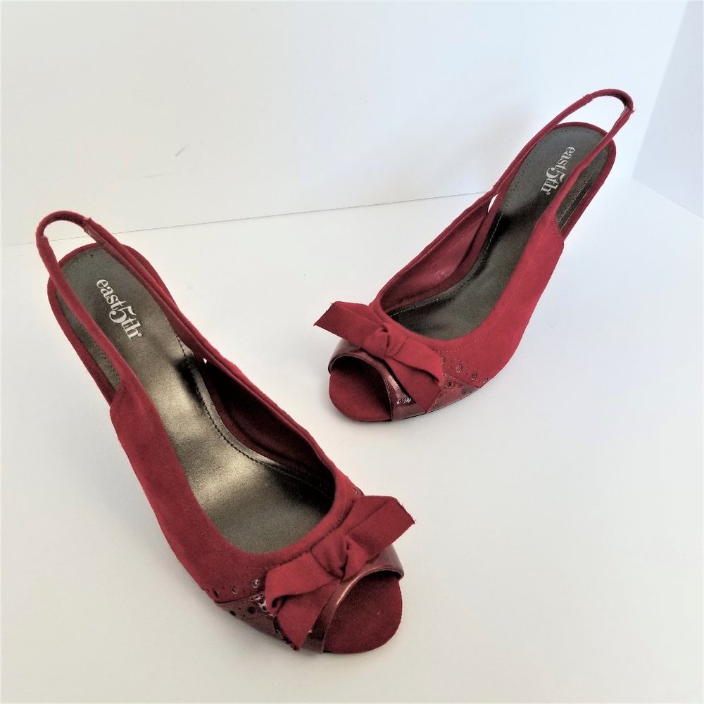 EAST 5TH Cherry Red Suede Peep Sling Heels / Pumps